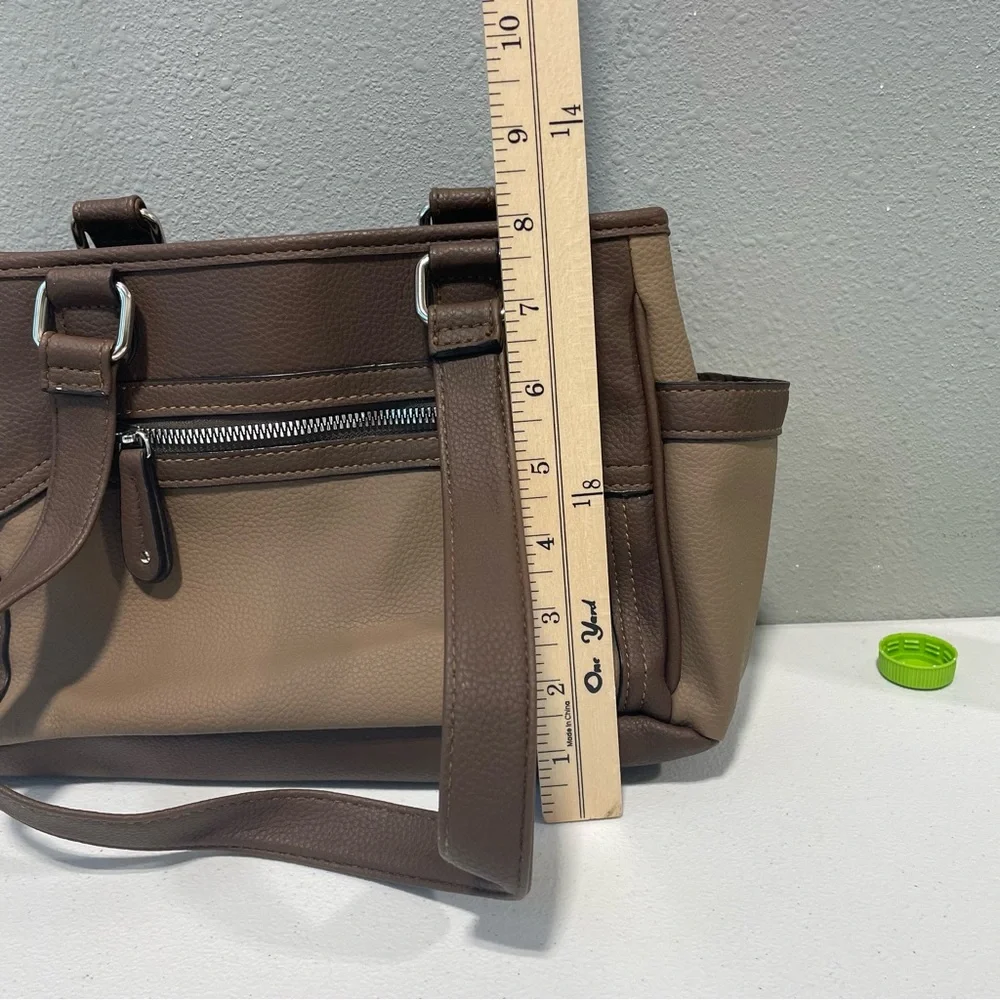 Faux Leather Double‎ Opening Center Zip Purse Hobo Bag Brown And Tan